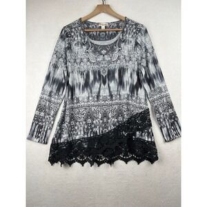 World Unity Top‎ Womens 0X Lace Trim Boho Ornate Casual